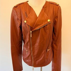 Marciano Tan Leather Jacket with Gold Accents